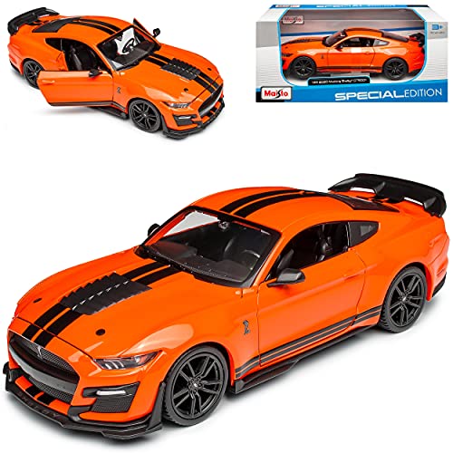 Generisch Ford Shelby Mustang GT500 VI Coupe Orange mit Streifen in Schwarz Modell Ab 2014 Version Ab 2020 1/24 Modell Auto von Generisch