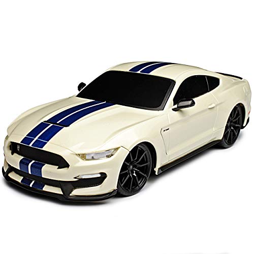 Generisch Ford Shelby Mustang VI GT GT350 Weiss mit Streifen Ab 2014 27 MHz RC Funkauto - inklusive Batterien - sofort startklar 1/24 Modell Auto von Generisch