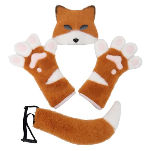 Generisch Fuchs Kostüm-Set Halloween Kostüm Katzen Maske Cat Therian Mask Handschuhe Plüsch Fuchsschwanz Cat Fuchs Maske Fuchshandschuhe Cosplay Tier Verkleiden für Halloween Karneval Weihnachten Generisch Fuchs Kostüm-Set Halloween Kostüm Katzen Maske Cat Therian Mask Handschuhe Plüsch Fuchsschwanz Cat Fuchs Maske Fuchshandschuhe Cosplay Tier Verkleiden für Halloween Karneval Weihnachten von Generisch