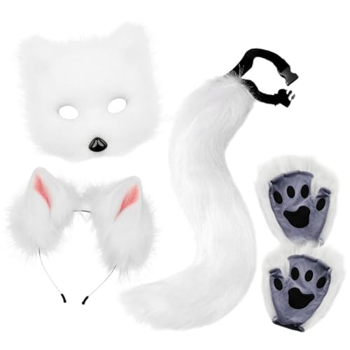 Generisch Fuchsschwanz Kunstpelz Fuchs Maske Therian Tail Tier Fuchs Kostüm Set Fuchsohren Und Schwanz Set Katzen Wolf Kostüm von Generisch