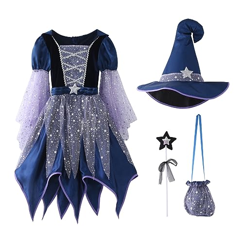Generisch Girls' Witch Costume,Halloween KostüMe Kinder Hexe KostüM MäDchen Girls Halloween Carnival Party Witch Dress Halloween KostüM Halloween-Kostüm Kinder Party Set von Generisch
