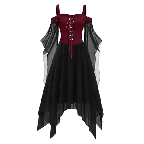 Generisch Gothic Sensenmann Cosplay Kostüm Helloween Vampire Skelett Kleid Fledermaus Blutiges Vintage Kleid Teufel Vampir Kostüm für Halloween Horror Dämon Clown Slutty Outfit XXL von Generisch