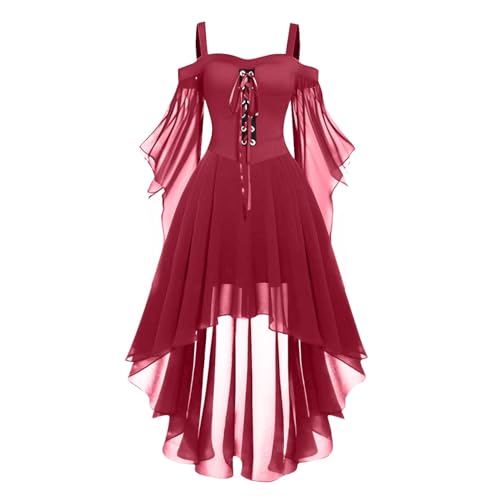 Generisch Gothic Vampir Geist Dämon Horror Clown Braut Kostüm Toten Vampirkostüm Vampire Mini Dress Pirat für Viktorianisches Kleid Damen Cosplay Lang Halloween Hexenkostüm Damen XL von Generisch