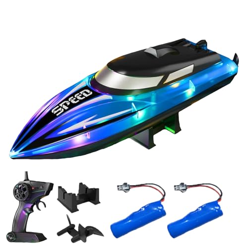 Generisch Graddi Aquablaze, 2.4GHz Remote Control Racing Boats with LED Lights, USB Rechargeable, 200 Mins Long Battery Life, Low Battery Alert, Out of Distance Alert (Blue-2 Battery) von Generisch