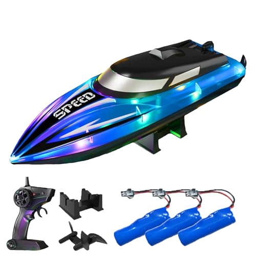 Generisch Graddi Aquablaze, 2.4GHz Remote Control Racing Boats with LED Lights, USB Rechargeable, 200 Mins Long Battery Life, Low Battery Alert, Out of Distance Alert (Blue-3 Battery) von Generisch
