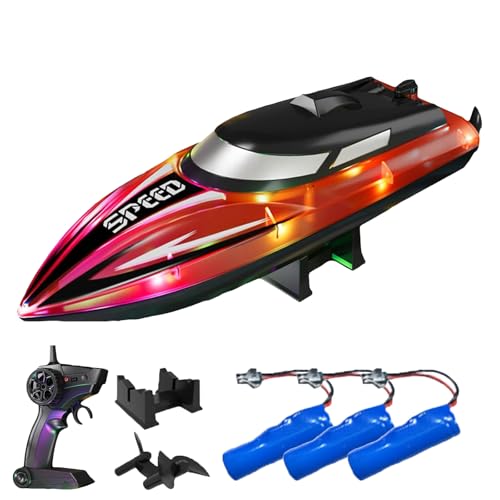 Generisch Graddi Aquablaze, 2.4GHz Remote Control Racing Boats with LED Lights, USB Rechargeable, 200 Mins Long Battery Life, Low Battery Alert, Out of Distance Alert (Red-3 Battery) von Generisch