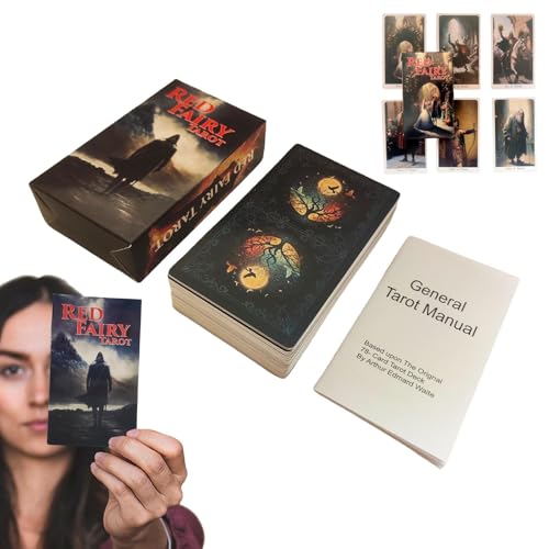 Generisch Große Rote Feen - Tarot-Karten, Beliebtes Englisches Brettspiel | Oracle-Karten - Rote Fee Tarot Decks, Wahrsagungswerkzeuge, Mit Wunderschön Gestalteten Tarotkarten von Generisch