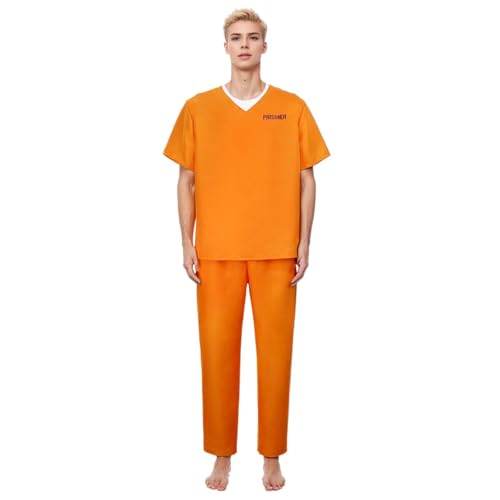 Generisch Häftlingsanzug, orangefarbenes Häftlingskostüm Unisex Halloween Kostüm, Verbrecher hinter Gittern, Häftlingskostüm für Männer, lockere orangefarbene Overalls für Halloween-Kostümparty von Generisch
