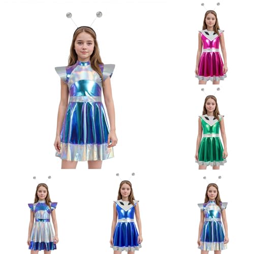 Generisch Halloween Alien Kostüm Kinder Mädchen Space Girl Kleid Glänzend Metallic Tanzkleid mit Kopfschmuck Weltall Astronauten Kleider Karneval Fasching Verkleidung Roboter-Mottoparty Tanzkleidung Generisch Halloween Alien Kostüm Kinder Mädchen Space Girl Kleid Glänzend Metallic Tanzkleid mit Kopfschmuck Weltall Astronauten Kleider Karneval Fasching Verkleidung Roboter-Mottoparty Tanzkleidung von Generisch