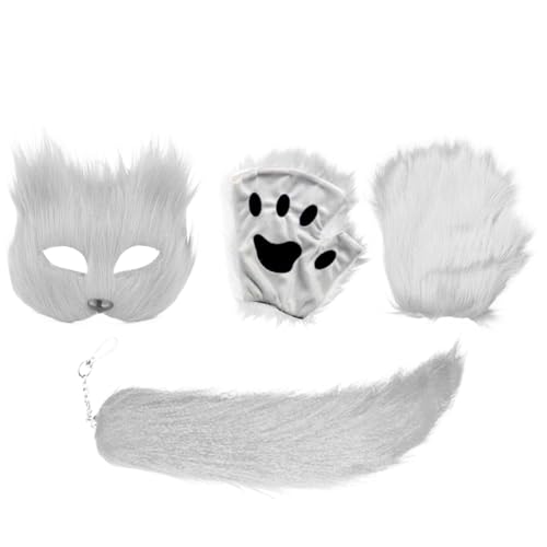 Generisch Halloween Animal Face Cover - Maskerade -Maske für Party | Animal Halloween -Maske mit Schwanz und Handschuhen, Photoatonzubehör für Partydekoration, lustiges Kostüm und Generisch Halloween Animal Face Cover - Maskerade -Maske für Party | Animal Halloween -Maske mit Schwanz und Handschuhen, Photoatonzubehör für Partydekoration, lustiges Kostüm und von Generisch