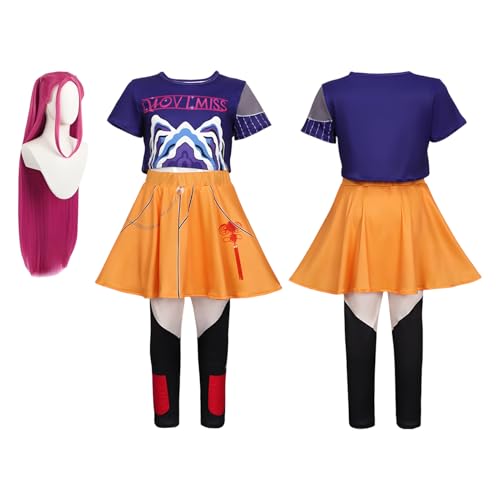 Generisch Halloween Anime Cosplay Miras Kostüm, De-mon Hunters T-Shirts Rockanzug Mit Perücken Volles Set, Popstar Dress-up-Bühnen-Outfits Für Schulparty Carnival Festival Performance von Generisch