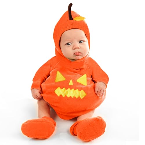 Generisch Halloween Baby Body Langarm Kürbis Kostüm Orange Baby Winter Fleece Overall mit Kapuze Süßes KüRbis Kostüm für Kleinkind Mädchen Junge Halloweenkostüm für Kleinkinder 3-24 Monate von Generisch