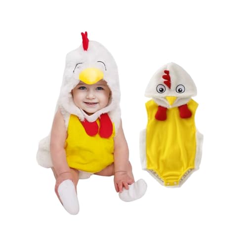 Generisch Halloween Baby Hahn Kostüm, Tier Küken Strampler, Kleinkind Huhn Kostüme, Baby Jungen Mädchen Halloween Kleidung Outfit, Winter Fleece Kapuzen Jumpsuit, Cartoon Babykleidung for Cosplay von Generisch