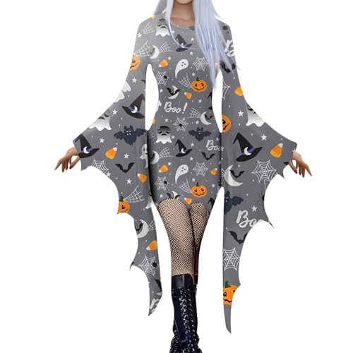Generisch Halloween Gothic Kleid Minikleid Langarm Fledermausärmel und Skelettdruck Vampir Hexenkostüm Kostüm Schwarz Steampunk Minikleid,Grau,XXL Generisch Halloween Gothic Kleid Minikleid Langarm Fledermausärmel und Skelettdruck Vampir Hexenkostüm Kostüm Schwarz Steampunk Minikleid,Grau,XXL von Generisch