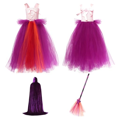Generisch Halloween Hexenkostüme Für Mädchen | Kleiderset - Kinder Outfits Mit Besen-Umhang Für Festlichkeiten Maskerade Familienfest Kostümpartys von Generisch