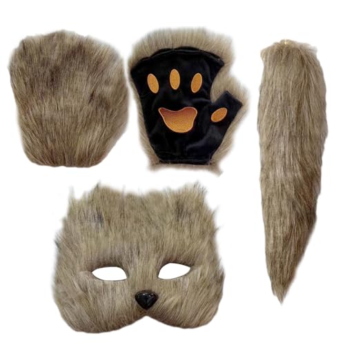 Generisch Halloween Katzenmaske | PP Flor Material Tierkostüm Set Mit 20x20cm Maske 45cm Schwanz Und 20x17cm Handschuhen Für Erwachsene Cosplay Partys Karneval Verkleidungsaccessoires von Generisch