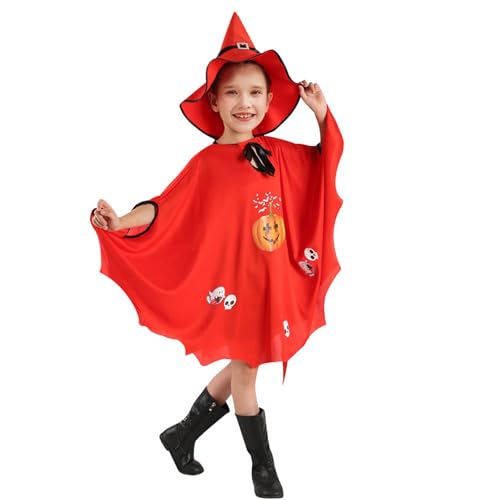 Generisch Halloween Kinder Vampir Umhang mit Kapuze,Teufel kostüm,Glänzender Samt Lang Satin Halloween Kostüm Jungen Mädchen Hexenumhang mit Hut für Party Mantel Karneval Cosplay Unisex von Generisch