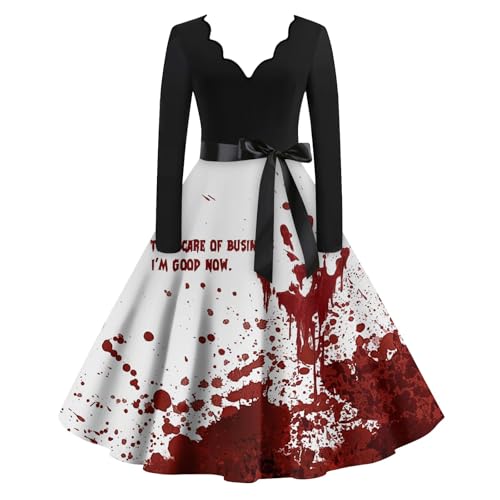 Generisch Halloween Kleid Damen Halloween Kostüm Damen Hexe Große Größen Adult Oberteil Outfit Dress Cosplay Lang Hexenkleid Goth Cosplay Elegant Kleidung 2#hellgrau XXL von Generisch