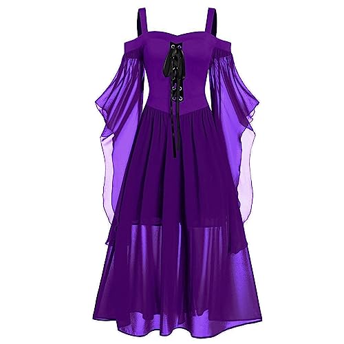 Generisch Halloween Kleid Damen Halloween Kostüm Damen Hexe Große Größen Cosplay Dress Outfit Hexenkleid Übergröße Lang Oberteil Adult Halloweenkostüm Medieval Kleidung 2#lila 4XL von Generisch