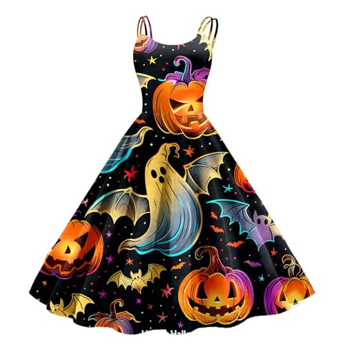 Generisch Halloween Kleid Damen Halloween Kostüm Damen Hexe Lang Adult Oberteil Frauen Dress Plus Size Gothikkleider Hexenkleid Übergröße Halloweenkostüm Medieval Kleidung 2#marine L von Generisch