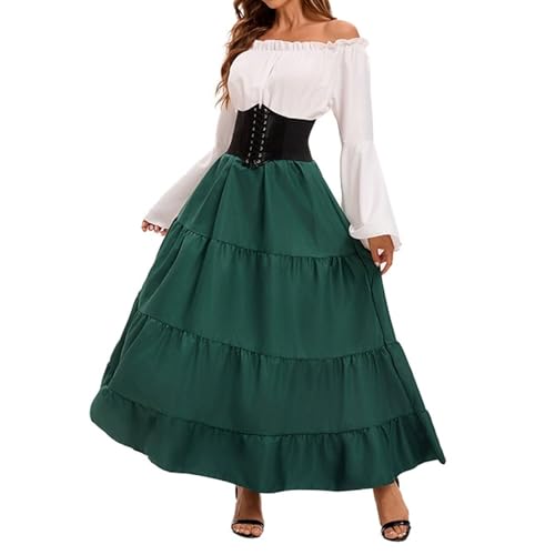 Generisch Halloween Kleid Damen Halloween Kostüm Damen Hexe Lang Curvy Dress Halloweenkostüm Hexenkleid Mittelalter Gothikkleider Oberteil Elegant Cosplay Cosplay Kleidung 2#grün L von Generisch