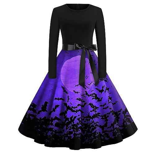 Generisch Halloween Kleid Damen Halloween Kostüm Damen Hexe Lang Mittelalter Dress Cosplay Hexenkleid Elegant Gothikkleider Oberteil Plus Size Halloweenkostüm Medieval Kleidung 2#dunkelviolett S von Generisch