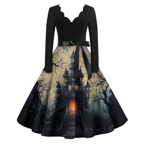 Generisch Halloween Kleid Damen Halloween-Kostüm Damen Lang Curvy Hexenkleid Renaissance Oberteil Plus Size Gothikkleider Dress Adult Halloweenkostüm Medieval Kleidung 2#schwarz 4XL von Generisch