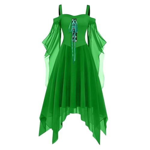Generisch Halloween Kleid Damen Hexenkostüm Damen Lang Übergröße Dress Frauen Oberteil Cosplay Gothikkleider Hexenkleid Mittelalter Halloweenkostüm Elegant Kleidung 2#grün XXL von Generisch