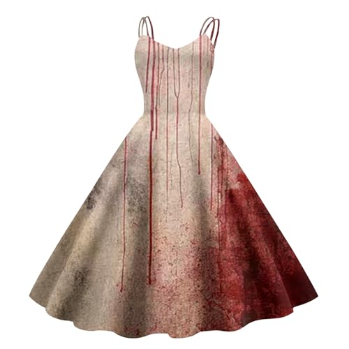 Generisch Halloween KostüM, Halloween Verkleidung Damen Horror Braut KostüM Damen Blutiges Kleid Aufdruck Retro Mittelalter Kleidung Halloween-Kleider für Party Karneval Bühnenstück von Generisch