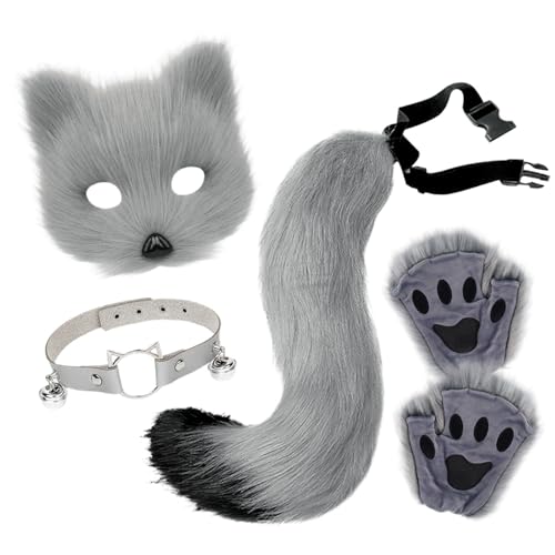 Generisch Halloween Kostüm Damen, Kunstpelz Fuchs Maske Wolf Katze Flauschiger Schwanz Leder Halskette und Pfote Handschuhe Faschingskostüme Karneval Halloween Kostüm Set für Damen Generisch Halloween Kostüm Damen, Kunstpelz Fuchs Maske Wolf Katze Flauschiger Schwanz Leder Halskette und Pfote Handschuhe Faschingskostüme Karneval Halloween Kostüm Set für Damen von Generisch