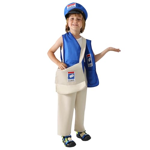 Generisch Halloween Kostüm Kinder Postbote Set mit Weste Hut Rucksack für Rollenspiel Schulseason, Performance Outfit 3-14 Jahre von Generisch