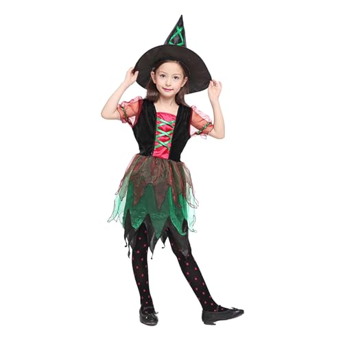 Generisch Halloween Kostüm Mädchen Hexenkostüm Karneval Cosplay Kostüme Set Mädchen Halloween Costume Kids Girls Festival Outfit Mode Party KarnevalsKostüme von Generisch