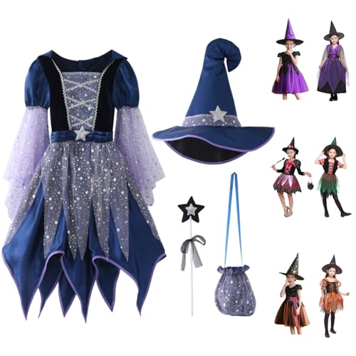 Generisch Halloween Kostüm Mädchen Hexenkostüm Karneval Cosplay Kostüme Set Mädchen Halloween Costume Kids Girls Festival Outfit Mode Party KarnevalsKostüme von Generisch
