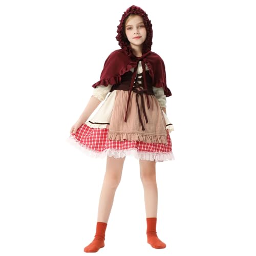 Generisch Halloween Kostüm Mädchen Rotkäppchen Kleid Märchenbuch Charakter Outfit für Cosplay, Verkleidung für Fasching von Generisch