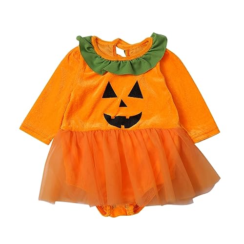 Generisch Halloween Kostüm Neugeborene Mädchen Junge Einteiler Kinderkostüm Warm Drucke Neugeborene Jumpsuit Bodysuit Outfits Übergroßes Sweatshirt Pumpkin Kostüm Halloween 86/92 von Generisch
