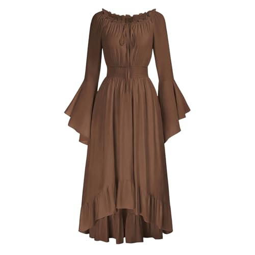 Generisch Halloween Kostüm Vampir Damen, Vampir Kostüm Damen Barock Kleider Trompetenärmel Karneval Goth Dress Halloween Mittelalter Kleidung Steampunk Gothic Kleid Hexenkostüm Gothika, Brown, S von Generisch