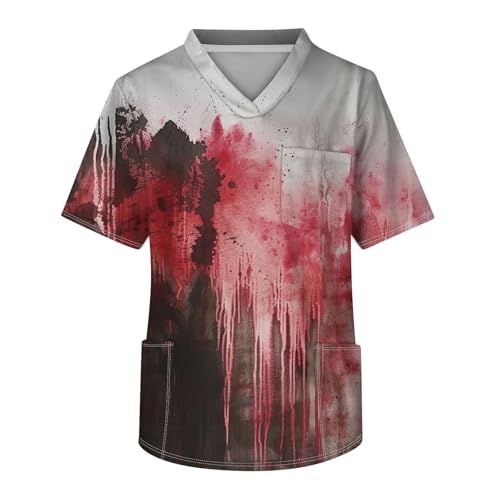 Generisch Halloween Krankenschwester Blut Kostüm Blutiges Kasack Herren V Ausschnitt Blood Terrifier Kostüm Halloween Horror Berufsbekleidung Pflege Fun Arbeitskleidung mit Brusttasche von Generisch