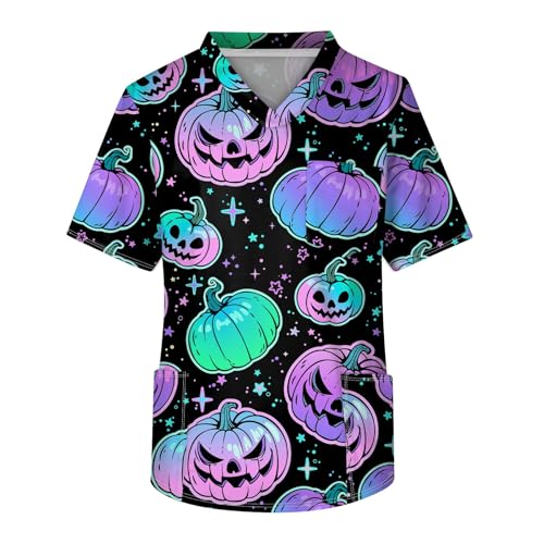 Generisch Halloween Krankenschwester Kostüm Halloween Costume Kasack Herren V-Ausschnitt Kasack Pflege Berufsbekleidung Pflege Fun Arbeitskleidung mit Brusttasche von Generisch