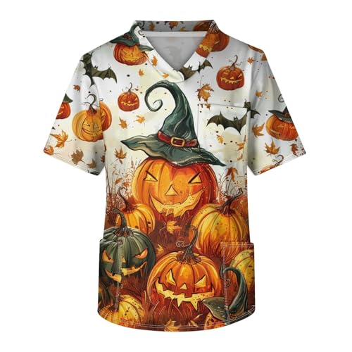 Generisch Halloween Krankenschwester Kostüm Halloween Costume Kasack Herren V-Ausschnitt Kasack Pflege Berufsbekleidung Pflege Fun Arbeitskleidung mit Brusttasche von Generisch