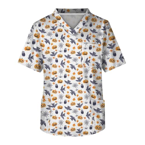 Generisch Halloween Krankenschwester Kostüm Halloween Costume Kasack Herren V-Ausschnitt Kasack Pflege Berufsbekleidung Pflege Fun Arbeitskleidung mit Brusttasche von Generisch