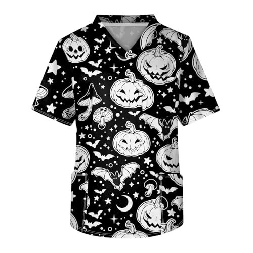 Generisch Halloween Krankenschwester Kostüm Halloween Costume Kasack Herren V-Ausschnitt Kasack Pflege Berufsbekleidung Pflege Fun Arbeitskleidung mit Brusttasche von Generisch