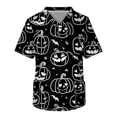 Generisch Halloween Krankenschwester Kostüm Halloween Costume Kasack Herren V-Ausschnitt Kasack Pflege Berufsbekleidung Pflege Fun Arbeitskleidung mit Brusttasche von Generisch