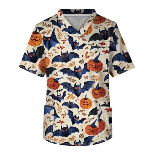 Generisch Halloween Krankenschwester Kostüm Halloween Costume Kasack Herren V-Ausschnitt Kasack Pflege Berufsbekleidung Pflege Fun Arbeitskleidung mit Brusttasche von Generisch
