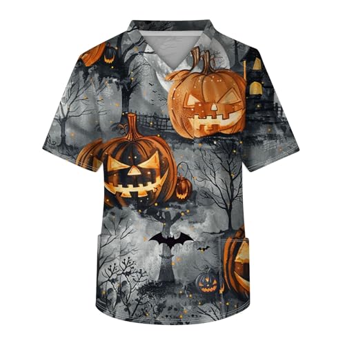Generisch Halloween Krankenschwester Kostüm Halloween Costume Kasack Herren V-Ausschnitt Kasack Pflege Berufsbekleidung Pflege Fun Arbeitskleidung mit Brusttasche von Generisch