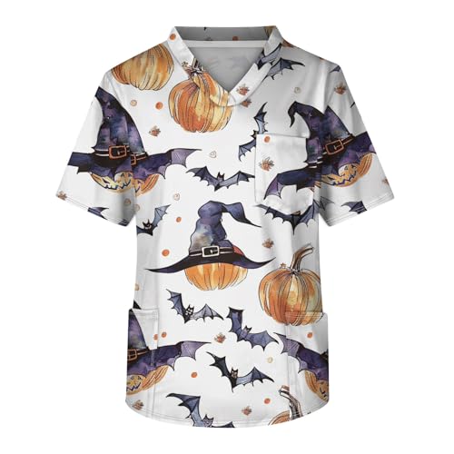 Generisch Halloween Krankenschwester Kostüm Halloween Costume Kasack Herren V-Ausschnitt Kasack Pflege Berufsbekleidung Pflege Fun Arbeitskleidung mit Brusttasche von Generisch