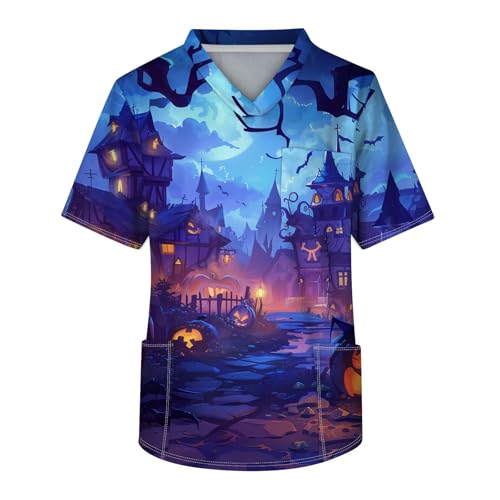 Generisch Halloween Krankenschwester Kostüm Halloween Costume Kasack Herren V-Ausschnitt Kasack Pflege Berufsbekleidung Pflege Fun Arbeitskleidung mit Brusttasche von Generisch