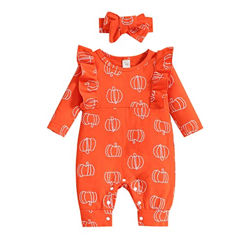 Generisch Halloween Outfit Kinder Mädchen Junge Einteiler Kinderkostüm Niedliche Drucke Langarm Strampler Bodysuit Outfits Übergroßes Sweatshirt Pumpkin Kostüm Kinderkostüm Kürbis von Generisch