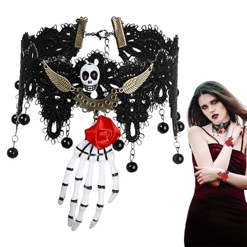 Generisch Halloween Stirnband,Halloween Totenkopf Stirnband,Krone Haarreifen Kostüm Cosplay Haarband - Bequemer und elastischer gruseliger Totenkopf-Haarschmuck aus Spitze für Halloween, Rollenspiele von Generisch