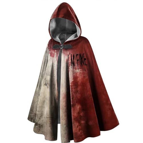 Generisch Halloween Umhang Herren Halloween Blut Kostüm Roter Umhang mit Kapuze von Generisch