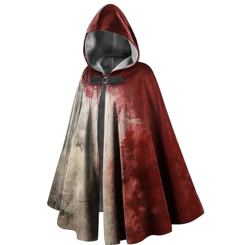 Generisch Halloween Umhang Herren Halloween Blut Kostüm Roter Umhang mit Kapuze von Generisch